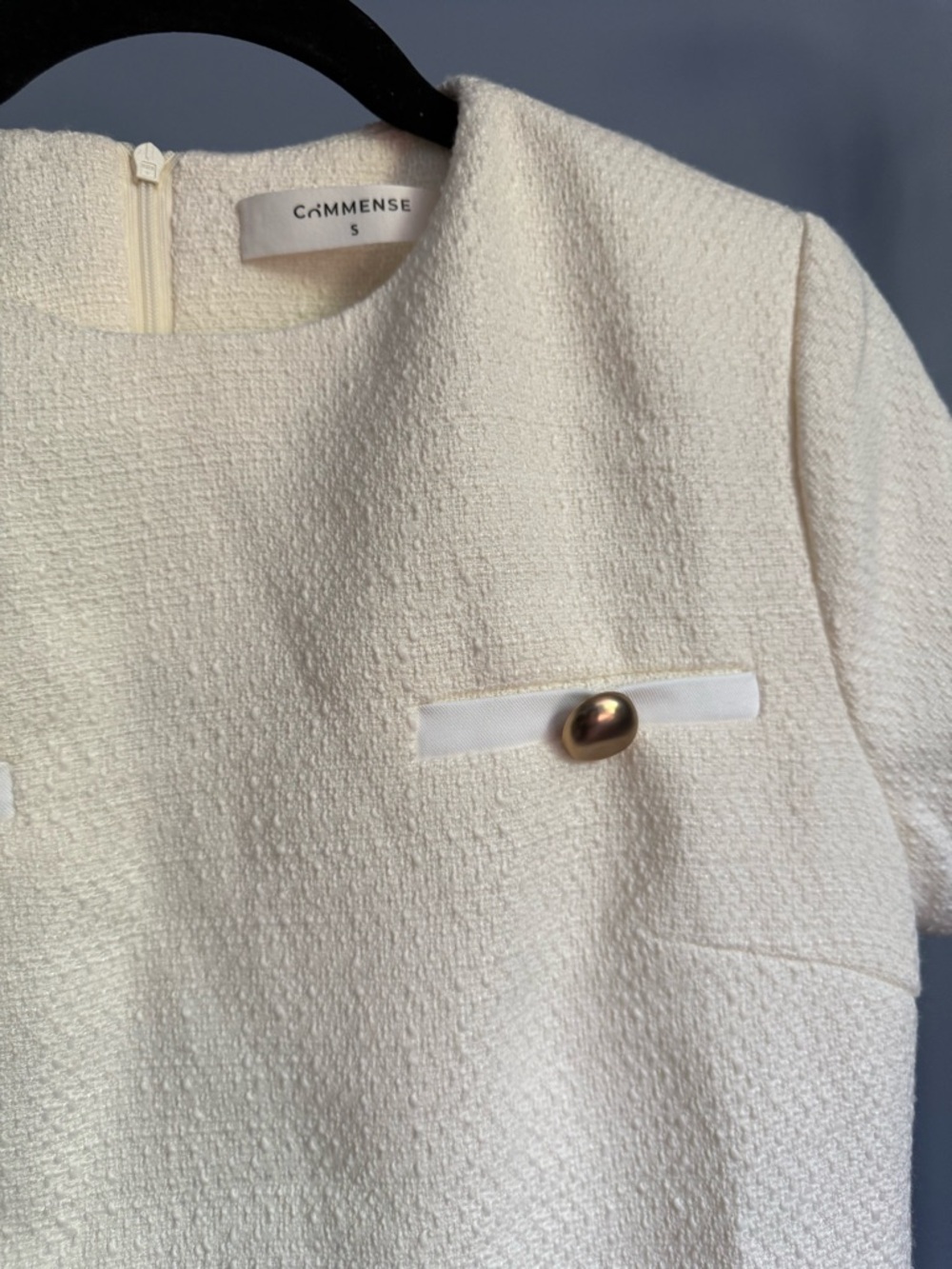 NWT Commense Cream Short Sleeve A-Line Dress with Gold Buttons *missing belt* - Picture 7 of 10